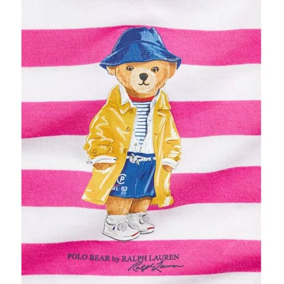 NWT Ralph Lauren Baby Girls Striped Polo Bear Peplum Tee Size 3M Pink $40 [jb] - Picture 3 of 8
